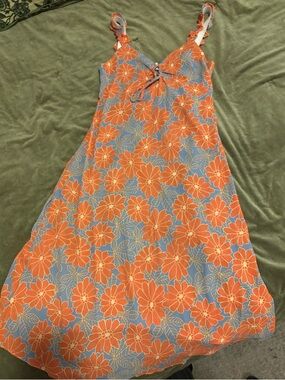Sienna Sky Blue Smocked Skirt with Orange Trim